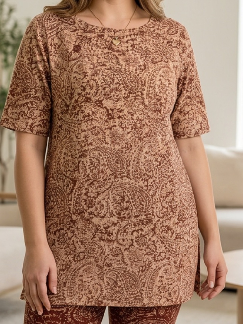 Fabindia Maroon and Beige Paisley Tunic